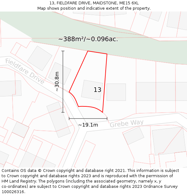 13, FIELDFARE DRIVE, MAIDSTONE, ME15 6XL: Plot and title map