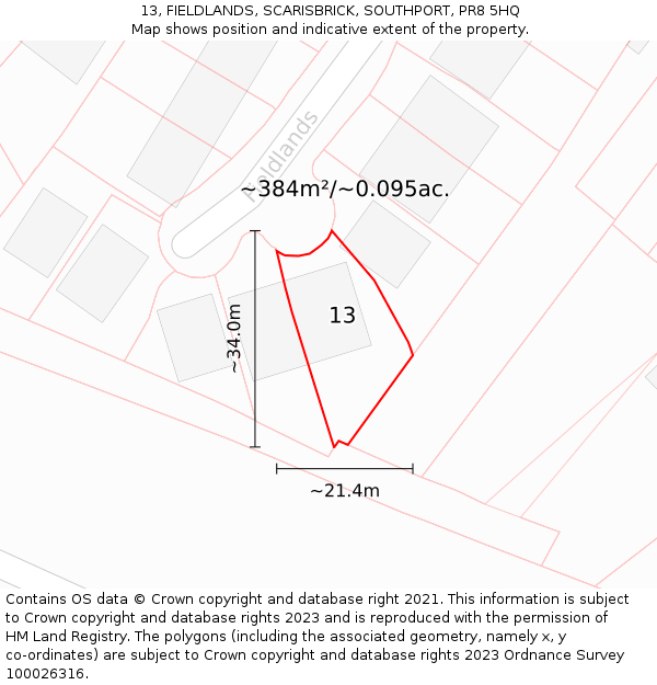 13, FIELDLANDS, SCARISBRICK, SOUTHPORT, PR8 5HQ: Plot and title map