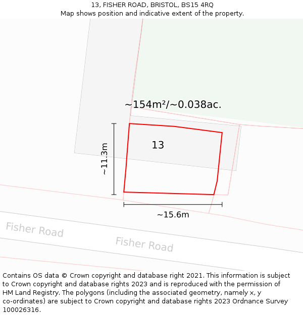 13, FISHER ROAD, BRISTOL, BS15 4RQ: Plot and title map