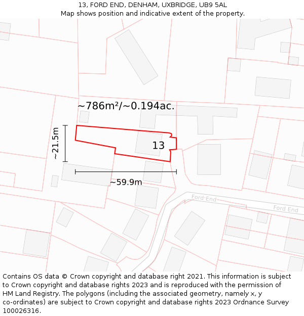 13, FORD END, DENHAM, UXBRIDGE, UB9 5AL: Plot and title map