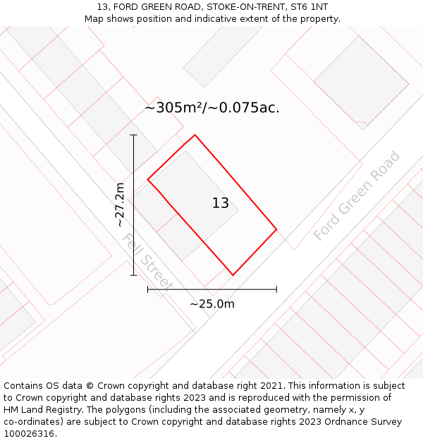 13, FORD GREEN ROAD, STOKE-ON-TRENT, ST6 1NT: Plot and title map