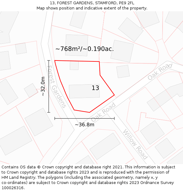 13, FOREST GARDENS, STAMFORD, PE9 2FL: Plot and title map