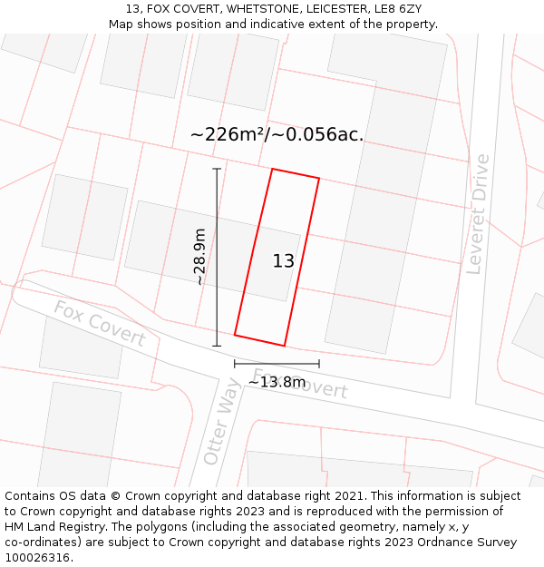 13, FOX COVERT, WHETSTONE, LEICESTER, LE8 6ZY: Plot and title map