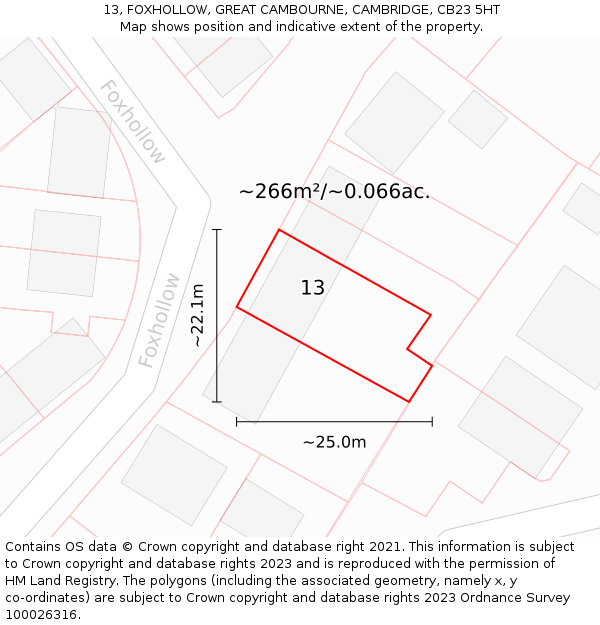 13, FOXHOLLOW, GREAT CAMBOURNE, CAMBRIDGE, CB23 5HT: Plot and title map