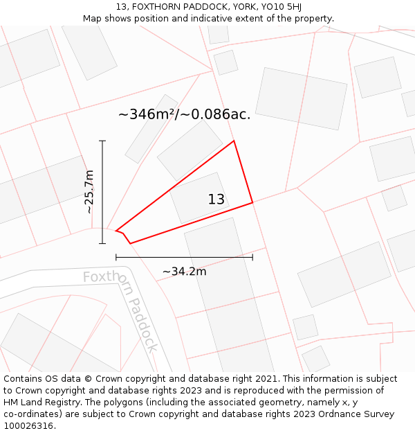 13, FOXTHORN PADDOCK, YORK, YO10 5HJ: Plot and title map