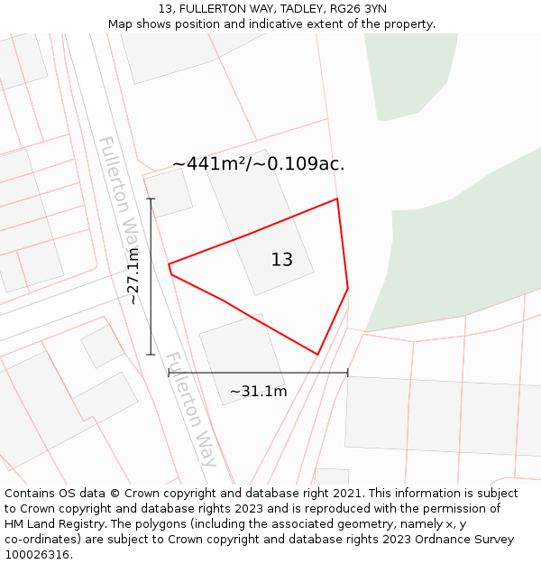 13, FULLERTON WAY, TADLEY, RG26 3YN: Plot and title map