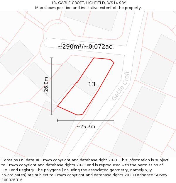 13, GABLE CROFT, LICHFIELD, WS14 9RY: Plot and title map