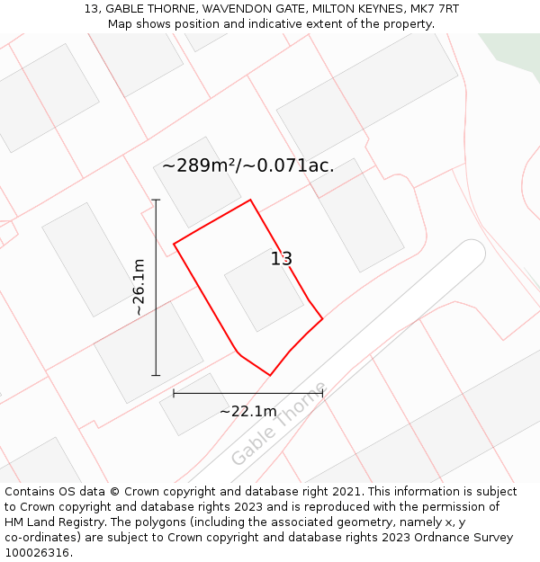 13, GABLE THORNE, WAVENDON GATE, MILTON KEYNES, MK7 7RT: Plot and title map