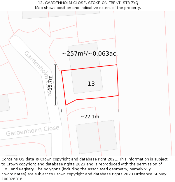 13, GARDENHOLM CLOSE, STOKE-ON-TRENT, ST3 7YQ: Plot and title map