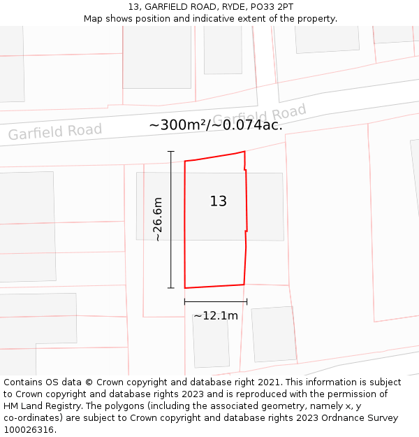 13, GARFIELD ROAD, RYDE, PO33 2PT: Plot and title map