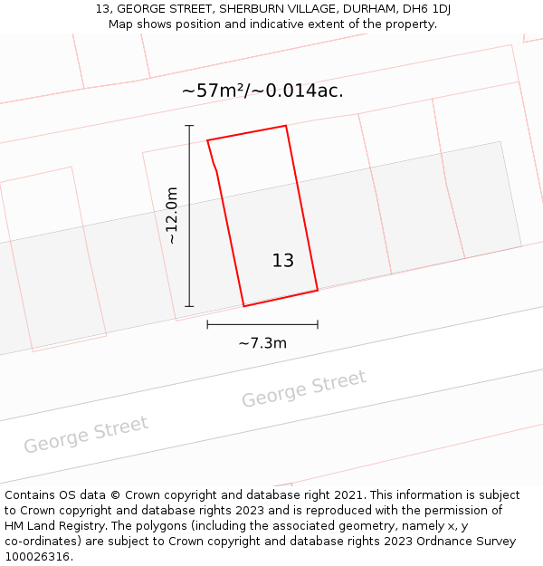 13, GEORGE STREET, SHERBURN VILLAGE, DURHAM, DH6 1DJ: Plot and title map