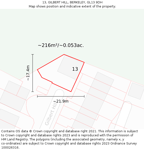 13, GILBERT HILL, BERKELEY, GL13 9DH: Plot and title map