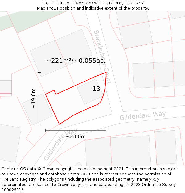 13, GILDERDALE WAY, OAKWOOD, DERBY, DE21 2SY: Plot and title map