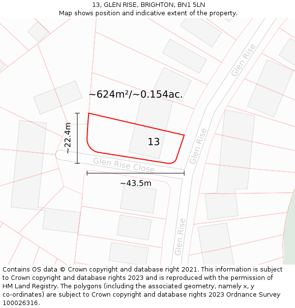 13, GLEN RISE, BRIGHTON, BN1 5LN: Plot and title map