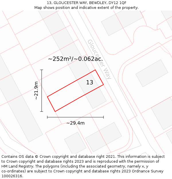 13, GLOUCESTER WAY, BEWDLEY, DY12 1QF: Plot and title map