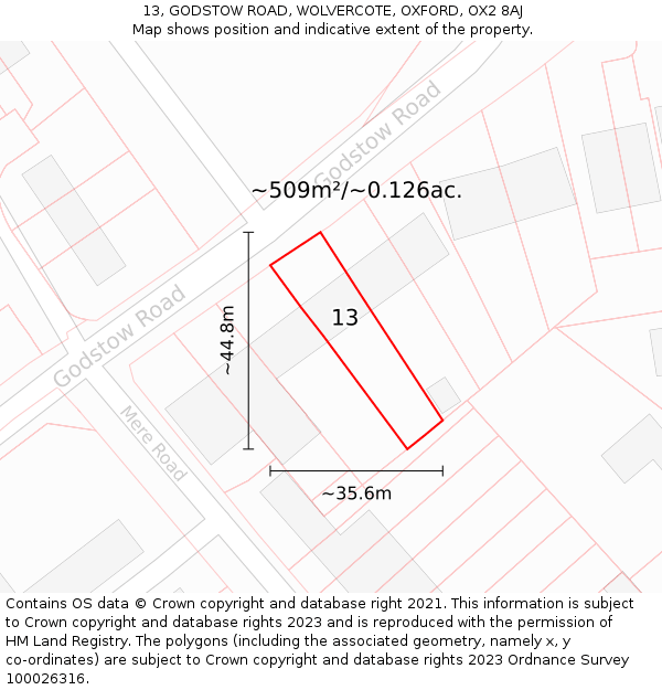 13, GODSTOW ROAD, WOLVERCOTE, OXFORD, OX2 8AJ: Plot and title map