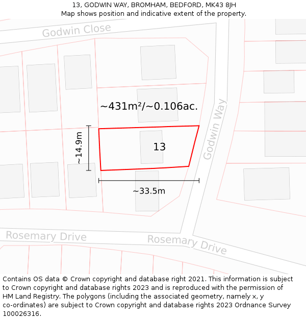 13, GODWIN WAY, BROMHAM, BEDFORD, MK43 8JH: Plot and title map