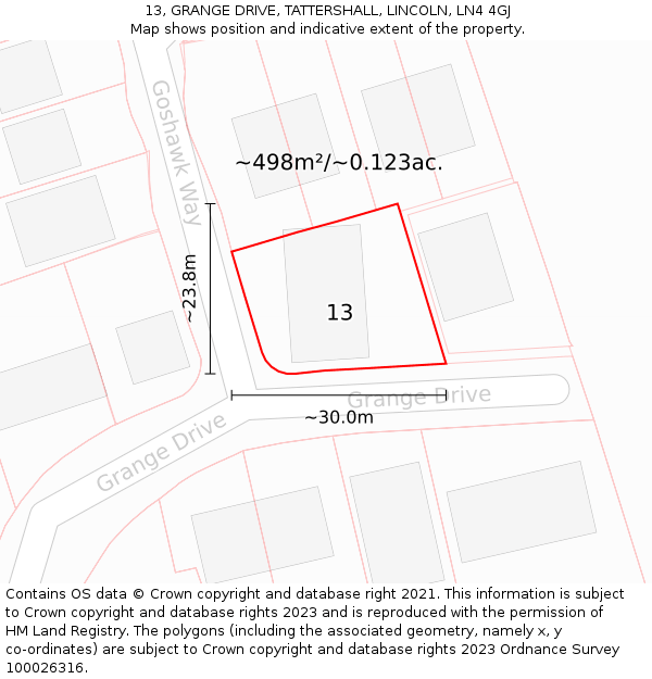 13, GRANGE DRIVE, TATTERSHALL, LINCOLN, LN4 4GJ: Plot and title map