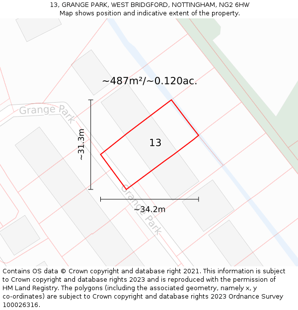 13, GRANGE PARK, WEST BRIDGFORD, NOTTINGHAM, NG2 6HW: Plot and title map