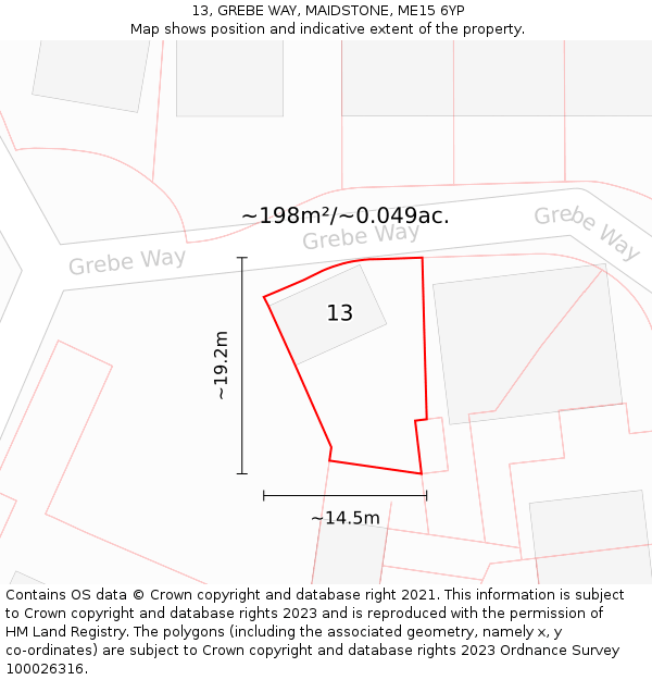 13, GREBE WAY, MAIDSTONE, ME15 6YP: Plot and title map