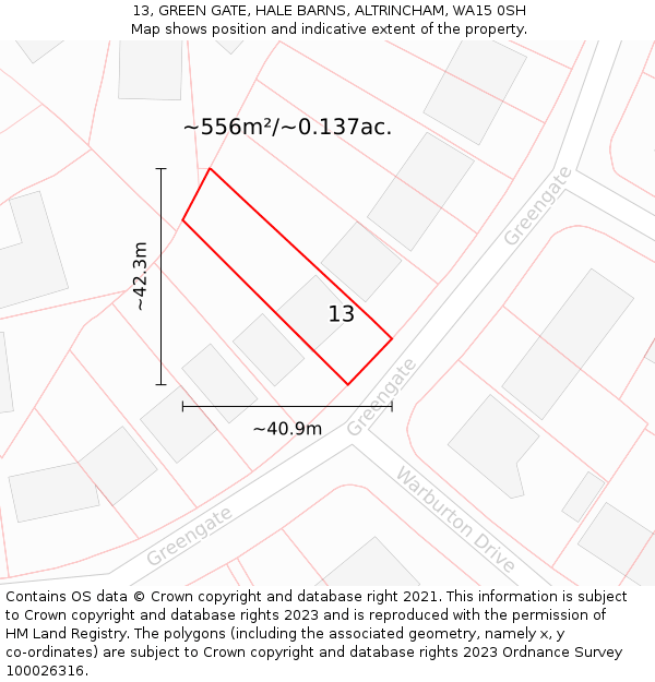 13, GREEN GATE, HALE BARNS, ALTRINCHAM, WA15 0SH: Plot and title map