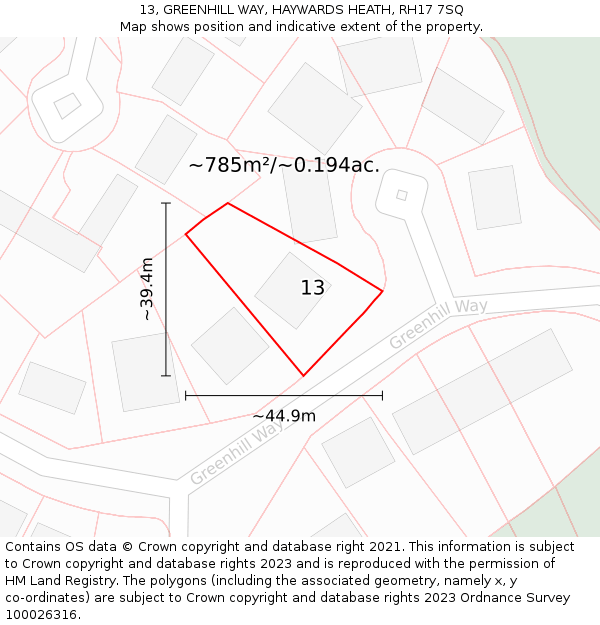 13, GREENHILL WAY, HAYWARDS HEATH, RH17 7SQ: Plot and title map