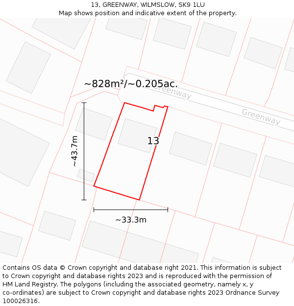 13, GREENWAY, WILMSLOW, SK9 1LU: Plot and title map