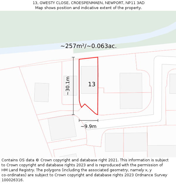 13, GWESTY CLOSE, CROESPENMAEN, NEWPORT, NP11 3AD: Plot and title map