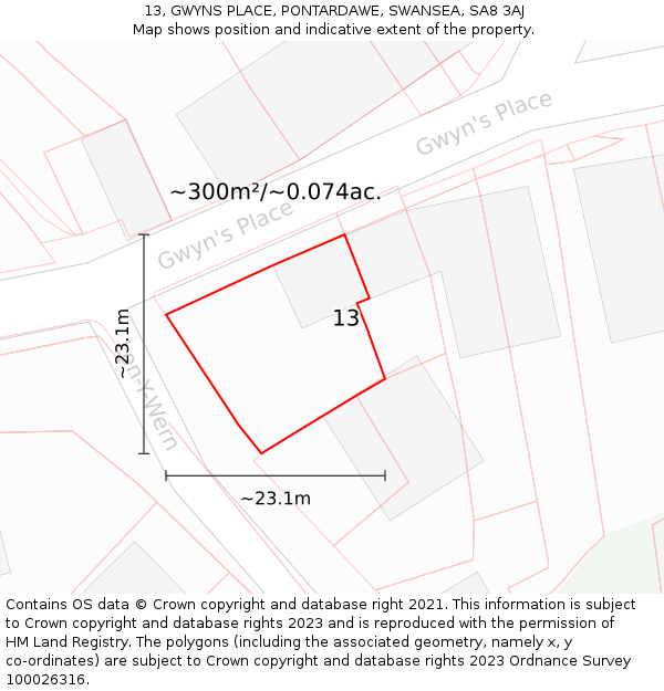 13, GWYNS PLACE, PONTARDAWE, SWANSEA, SA8 3AJ: Plot and title map