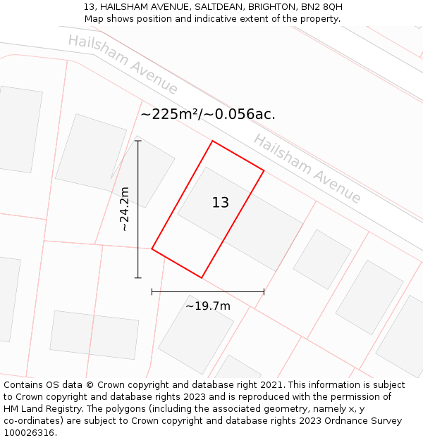 13, HAILSHAM AVENUE, SALTDEAN, BRIGHTON, BN2 8QH: Plot and title map