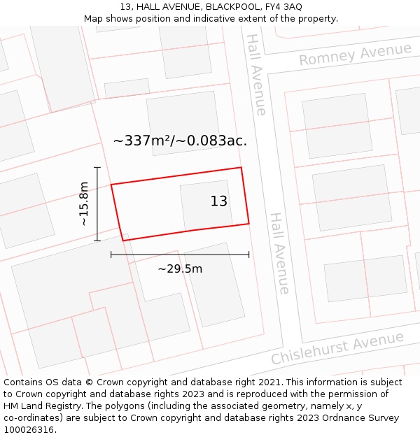 13, HALL AVENUE, BLACKPOOL, FY4 3AQ: Plot and title map