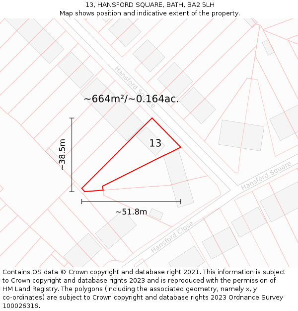 13, HANSFORD SQUARE, BATH, BA2 5LH: Plot and title map