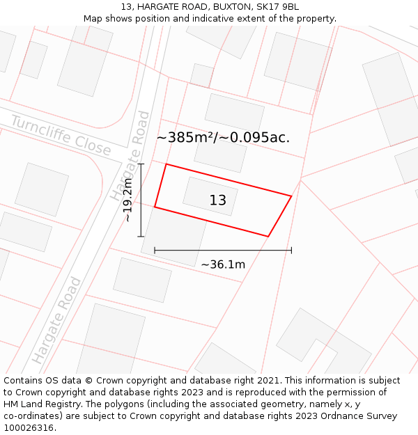 13, HARGATE ROAD, BUXTON, SK17 9BL: Plot and title map