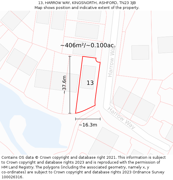 13, HARROW WAY, KINGSNORTH, ASHFORD, TN23 3JB: Plot and title map