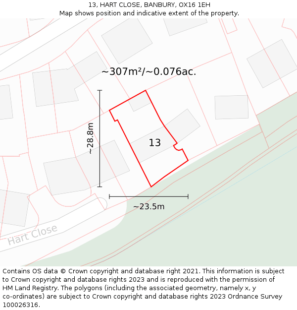 13, HART CLOSE, BANBURY, OX16 1EH: Plot and title map