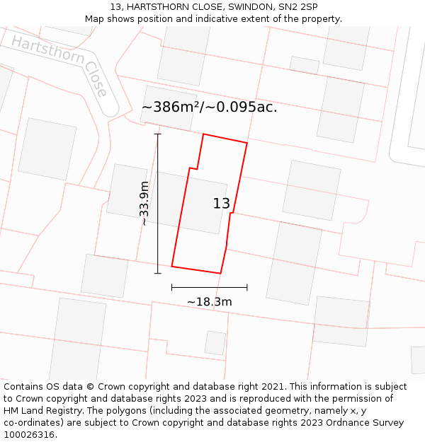 13, HARTSTHORN CLOSE, SWINDON, SN2 2SP: Plot and title map