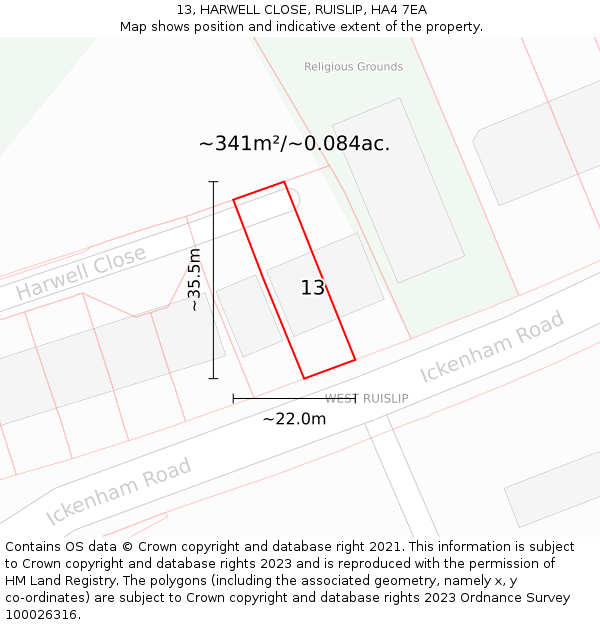 13, HARWELL CLOSE, RUISLIP, HA4 7EA: Plot and title map