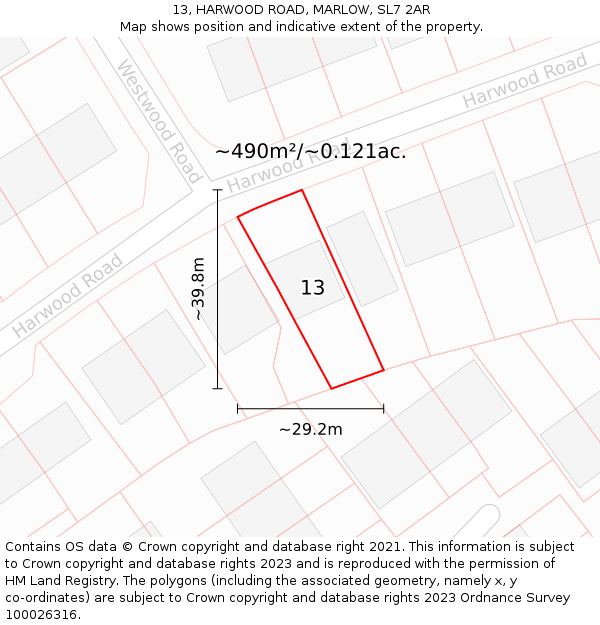 13, HARWOOD ROAD, MARLOW, SL7 2AR: Plot and title map