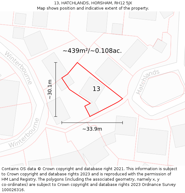 13, HATCHLANDS, HORSHAM, RH12 5JX: Plot and title map