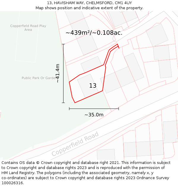 13, HAVISHAM WAY, CHELMSFORD, CM1 4UY: Plot and title map