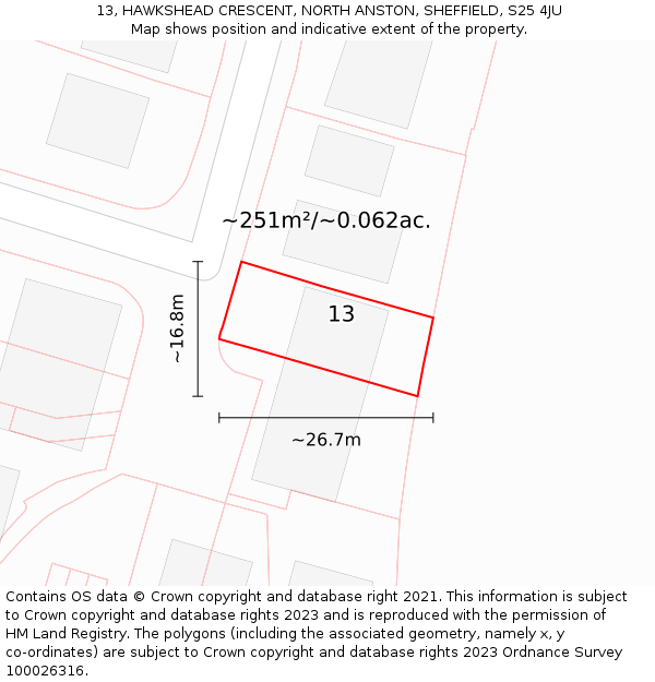 13, HAWKSHEAD CRESCENT, NORTH ANSTON, SHEFFIELD, S25 4JU: Plot and title map