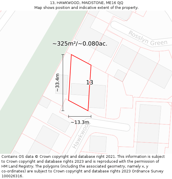 13, HAWKWOOD, MAIDSTONE, ME16 0JQ: Plot and title map
