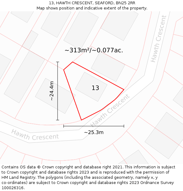 13, HAWTH CRESCENT, SEAFORD, BN25 2RR: Plot and title map