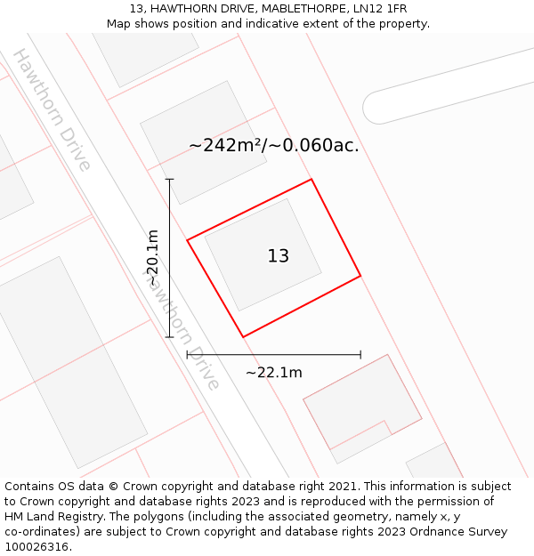 13, HAWTHORN DRIVE, MABLETHORPE, LN12 1FR: Plot and title map