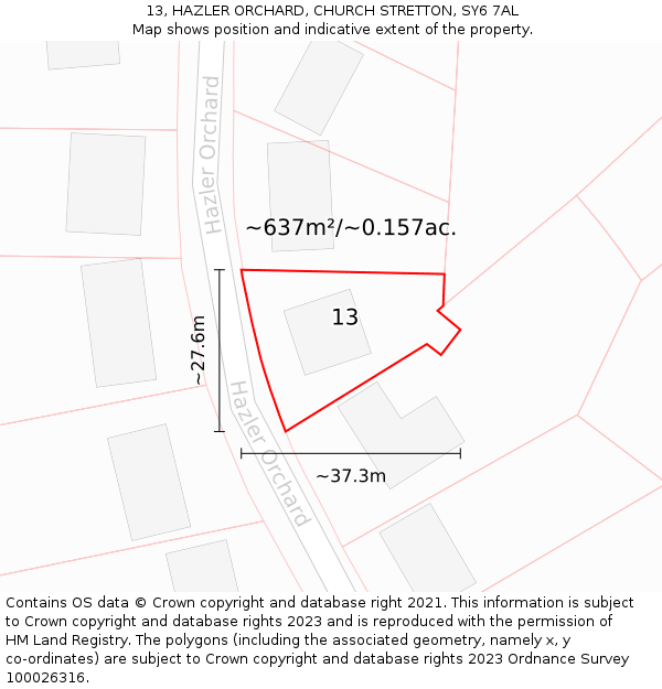 13, HAZLER ORCHARD, CHURCH STRETTON, SY6 7AL: Plot and title map