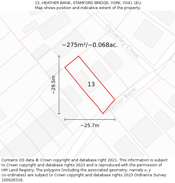 13, HEATHER BANK, STAMFORD BRIDGE, YORK, YO41 1EU: Plot and title map