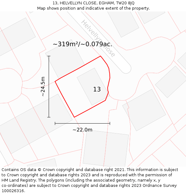 13, HELVELLYN CLOSE, EGHAM, TW20 8JQ: Plot and title map