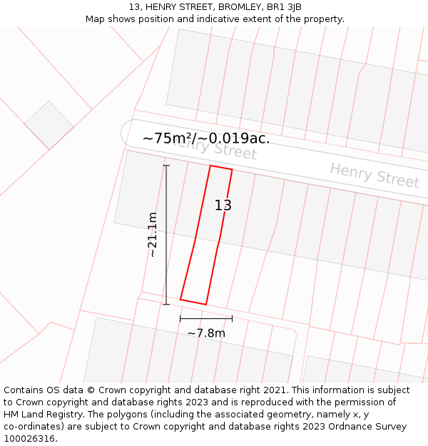 13, HENRY STREET, BROMLEY, BR1 3JB: Plot and title map
