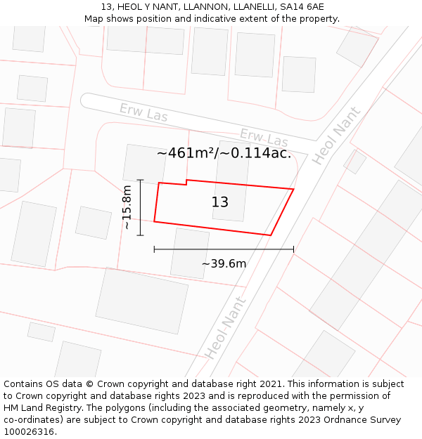 13, HEOL Y NANT, LLANNON, LLANELLI, SA14 6AE: Plot and title map