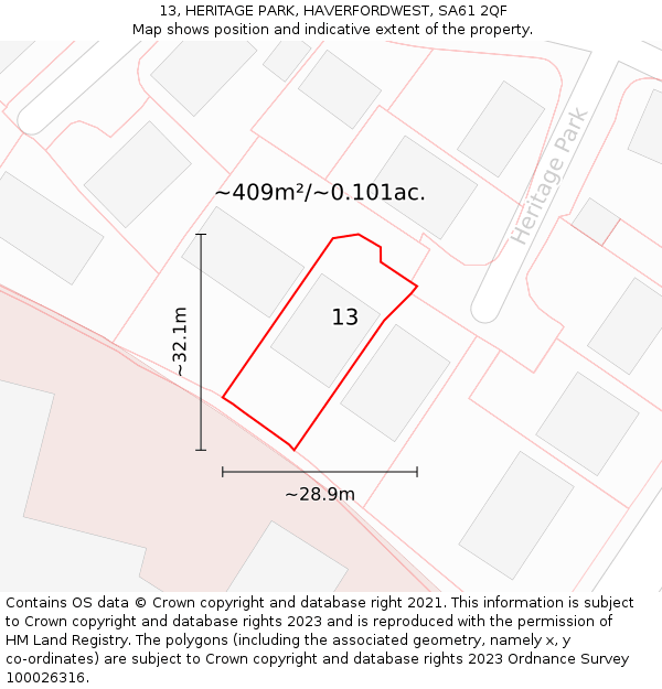 13, HERITAGE PARK, HAVERFORDWEST, SA61 2QF: Plot and title map